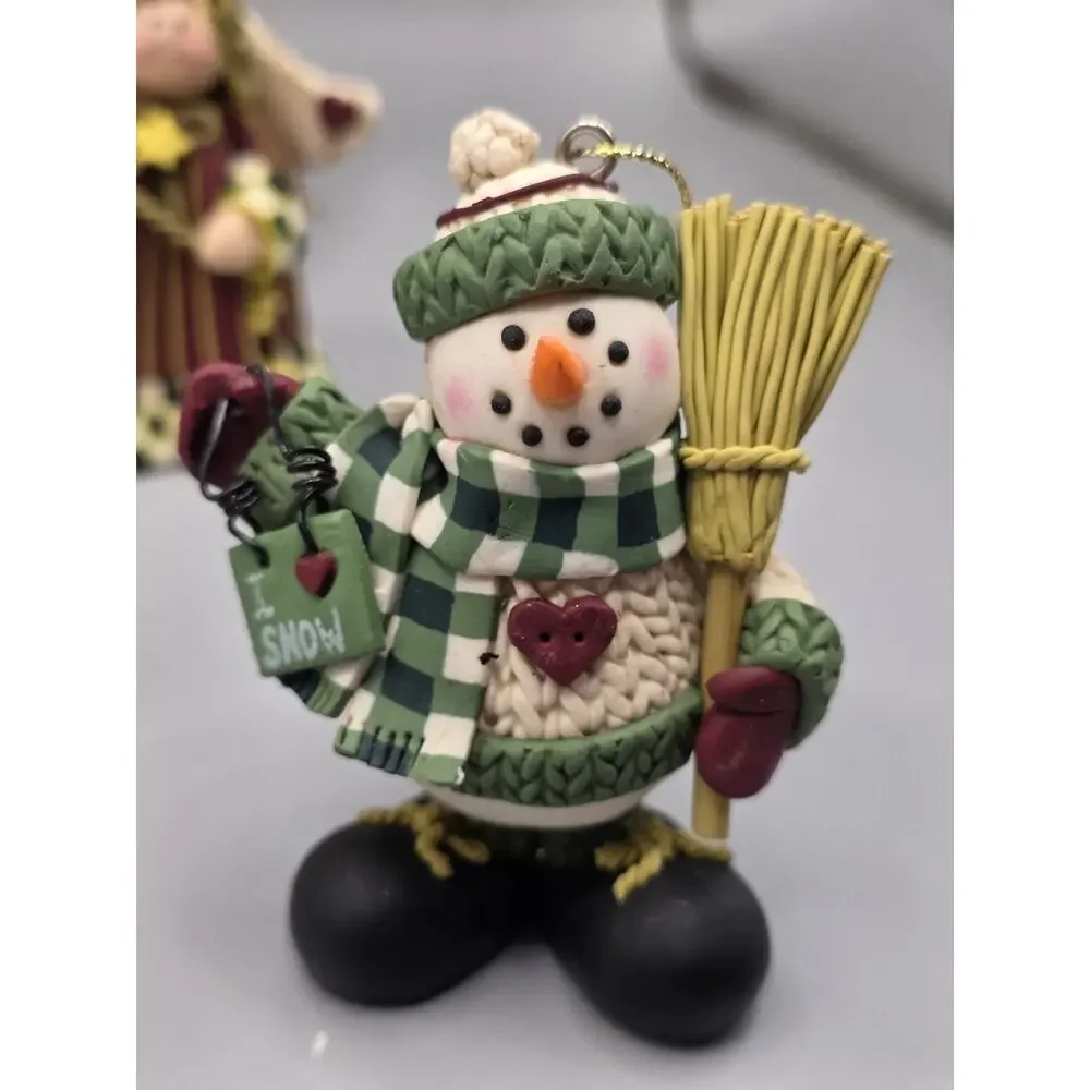Vintage Christmas Ornament Lot Resin Santa Angels Snowman Handmade Box